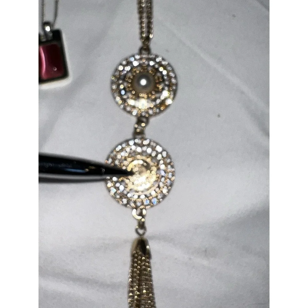 Set of 3 Statement Necklaces Lot Silver Gold Plated‎ Boho Ceramic Pendant Tassel
